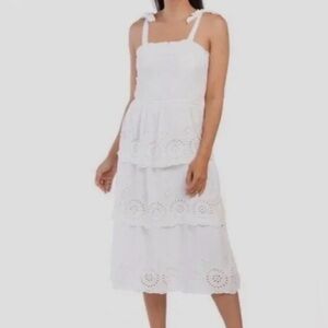 Jessica Simpson Women's White Eyelet Tiered Sleeveless Sundress Dress M